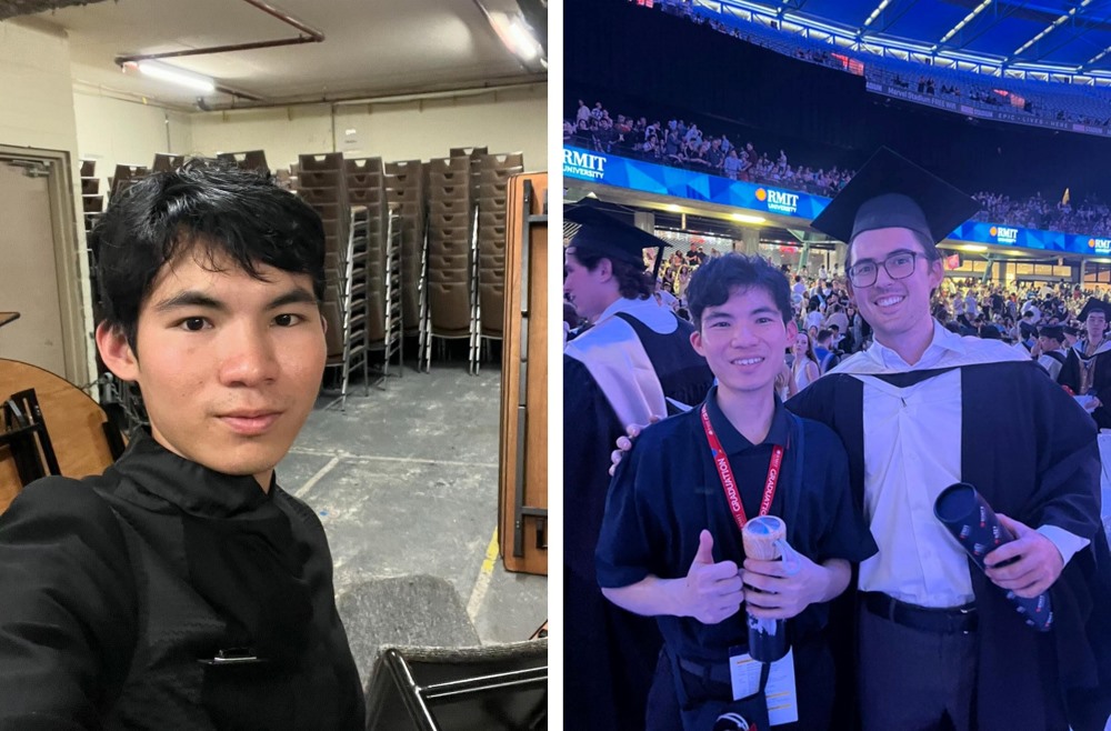 Tinh as hotel server and as volunteer at RMIT Graduation